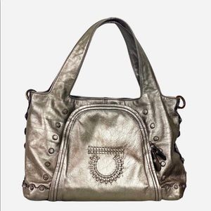 Salvatore Ferragamo Gancini Shoulder Bag Metallic / PEWTER